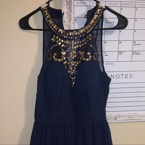 Elegant Blue and Gold Dress